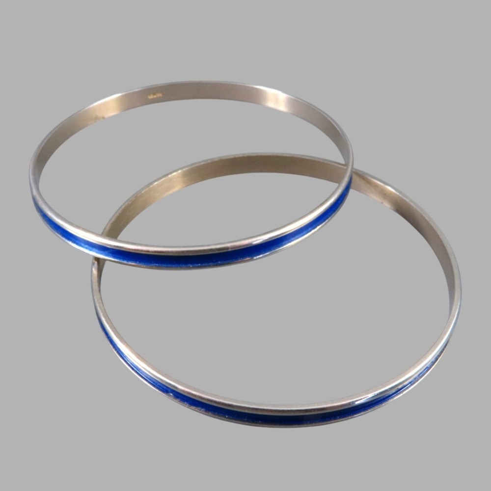 SET/LOT OF 2, Napier Silver Tone SKINNY BANGLE BRACELETS Royal Blue Enamel MCM